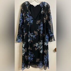Marybelle Sheer Black Dress with Blue Floral Design